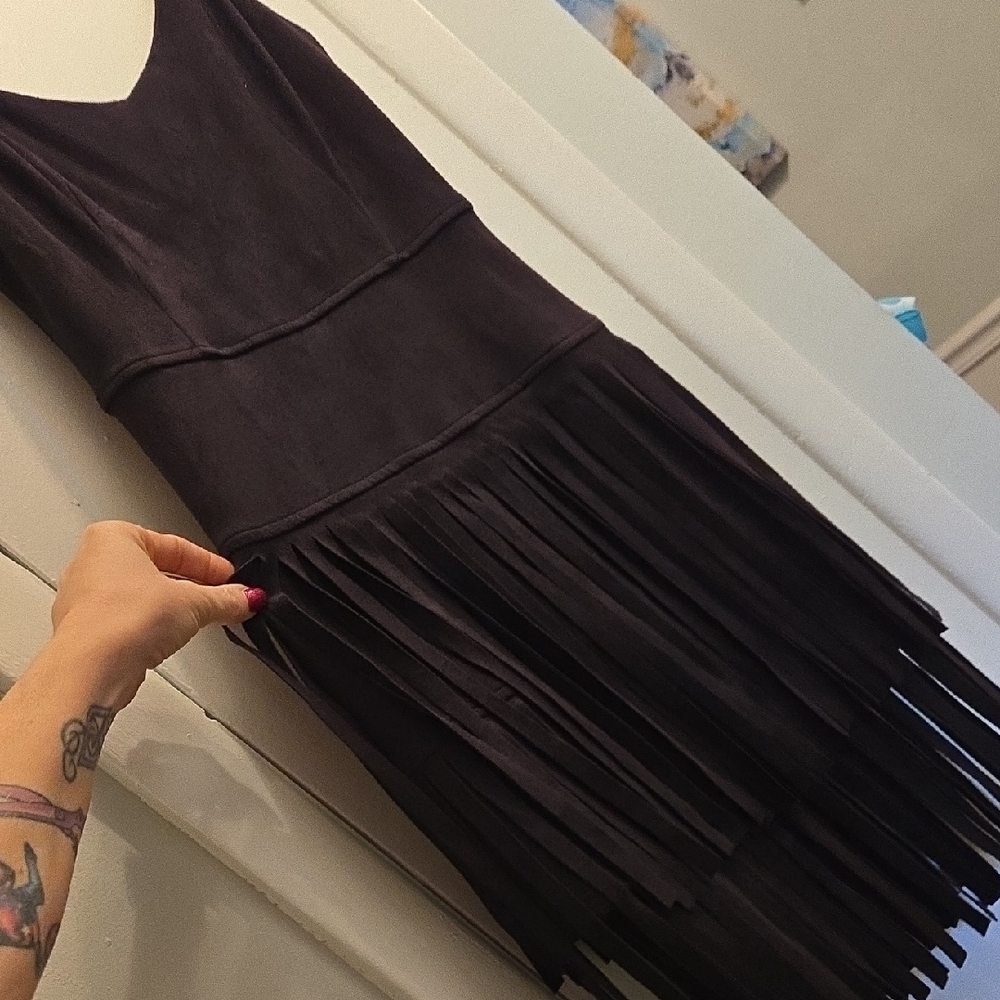 Guess By Marciano Microsuede Fringe Dress Size M - Picture 2 of 4